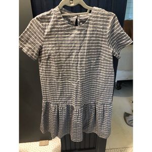 Blue and cream drop waist dress